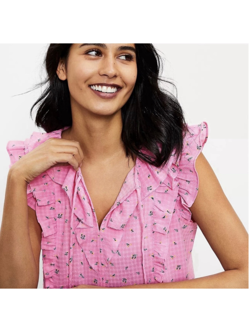 LOFT Pink Floral Ruffle Blouse, Size Large *EPIC - Picture 2 of 4